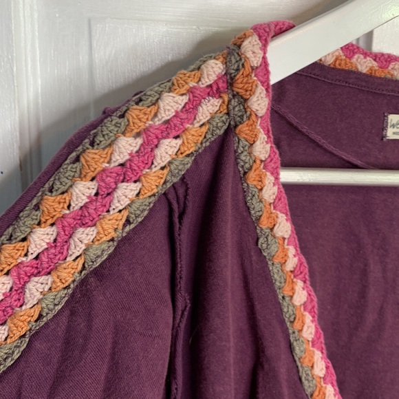 Free People We the Free Crochet Trimmed Oversize Tee Top W-909 Sz M - Picture 7 of 12